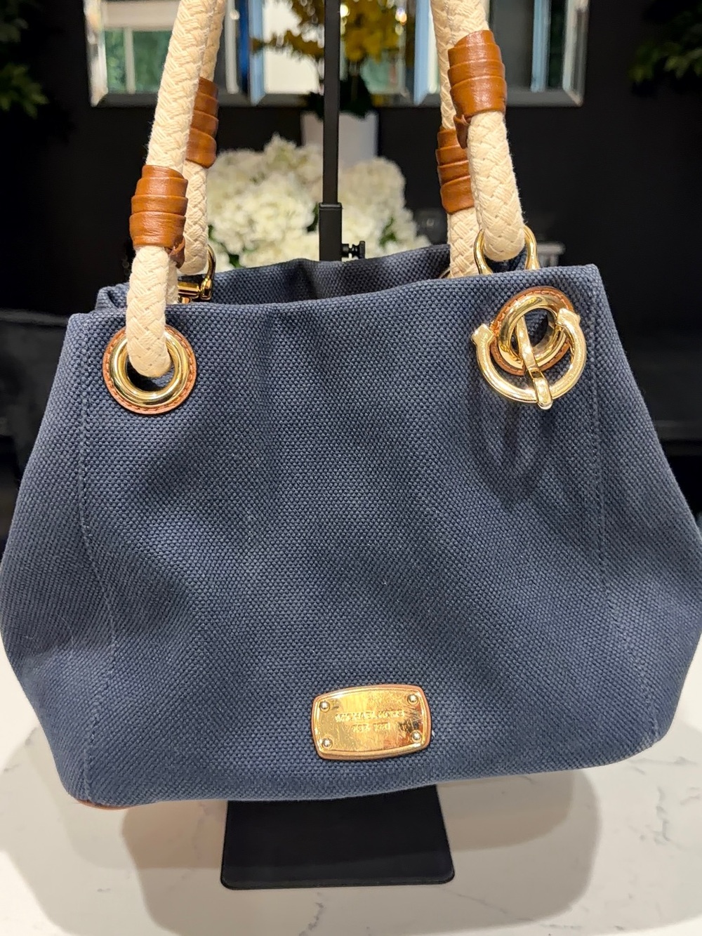 Michael Kors Navy Canvas Tote with Cream Rope Handles - Picture 8 of 8